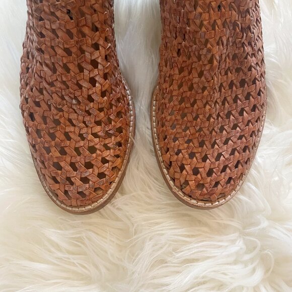 Free People Brown Rust Woven Leather Bohemian Cayne Ankle Shoeboots - Picture 3 of 8